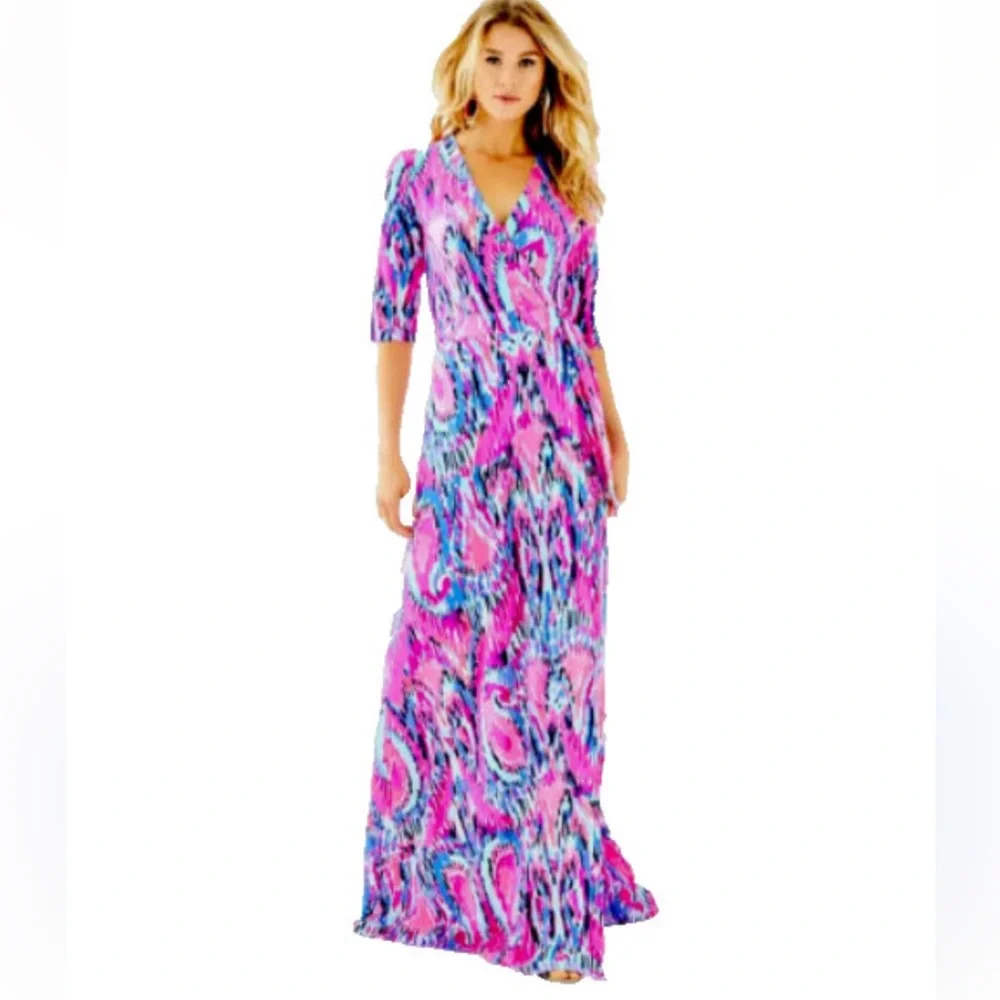 Lilly Pulitzer Marvista Wrap Maxi Dress S Free Spirit Stretch Resortwear Beachy - Picture 6 of 14